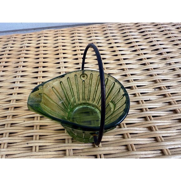 VIntage MCM Hazel Atlas Green Glass Mini coal bucket ashtray - Picture 6 of 7